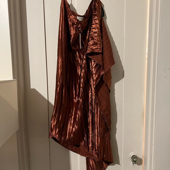 Anthropologie Guapa Bronze One Shoulder Mini Dress Sz 4 - Picture 3 of 7